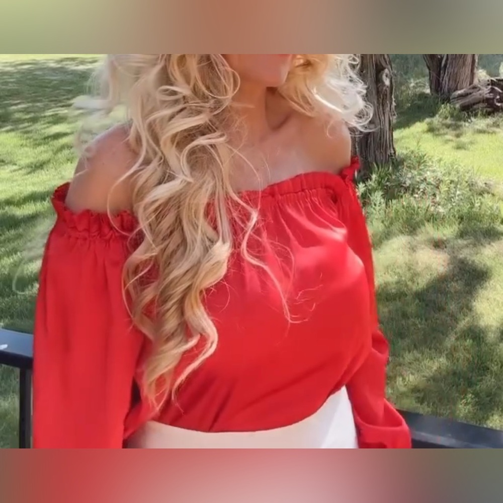Red Off-Shoulder Satin Top